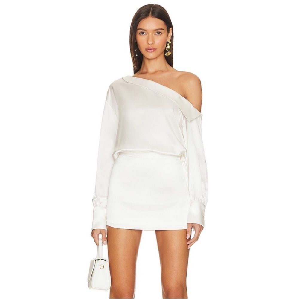 NWT Retrofete Elio Off Shoulder Long Sleeve Satin Mini Dress size large